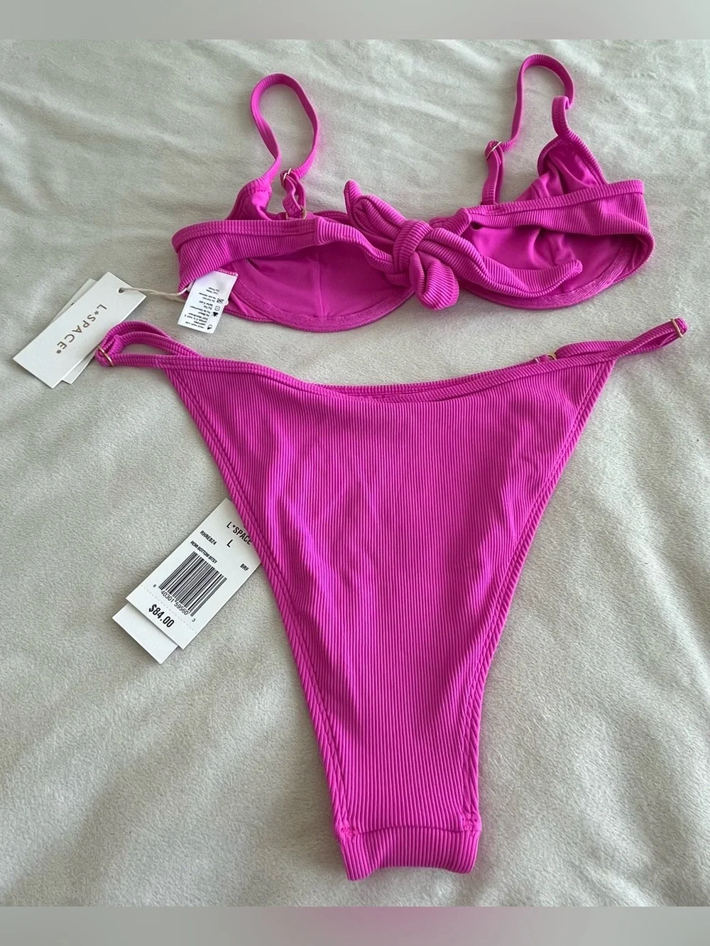L*Space Bikini Set Hunter Top & Remi Bitsy Bottom Large Bright Fuchsia Swimwear